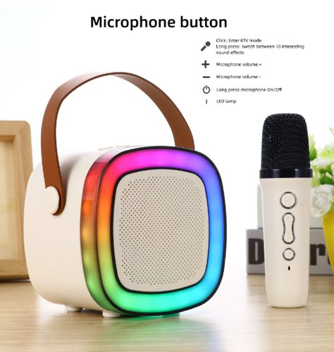 Φορητό Μίνι Ηχοσύστημα Bluetooth Καραόκε με Ασύρματο Μικρόφωνο Bluetooth Κρεμ Φορητό Μίνι Ηχοσύστημα Bluetooth Καραόκε με Ασύρματο Μικρόφωνο Bluetooth Κρεμ