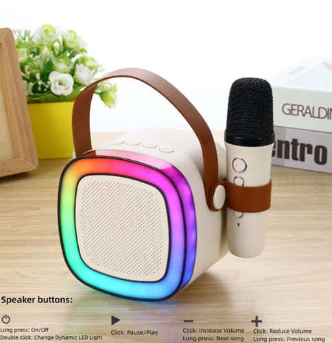 Φορητό Μίνι Ηχοσύστημα Bluetooth Καραόκε με Ασύρματο Μικρόφωνο Bluetooth Κρεμ Φορητό Μίνι Ηχοσύστημα Bluetooth Καραόκε με Ασύρματο Μικρόφωνο Bluetooth Κρεμ