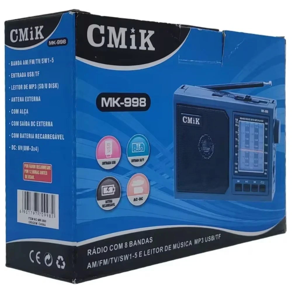 Φορητό Ραδιόφωνο MK-998 Επαναφορτιζόμενο – AM/FM/SW, USB & MP3 Player | Κλασικό Design, 8 Μπάντες, Λειτουργία με Ρεύμα ή Μπαταρίες Φορητό Ραδιόφωνο MK-998 Επαναφορτιζόμενο – AM/FM/SW, USB & MP3 Player | Κλασικό Design, 8 Μπάντες, Λειτουργία με Ρεύμα ή Μπαταρίες