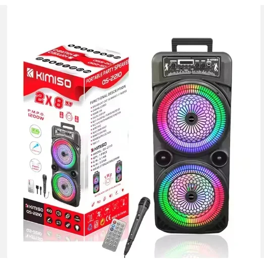 Φορητό Σύστημα Karaoke 1200W με Διπλά Ηχεία, Φωτισμό LED, Ραδιόφωνο, Τηλεχειριστήριο, TWS, EQ και Υποδοχές USB, TF και AUX KIMISO Φορητό Σύστημα Karaoke 1200W με Διπλά Ηχεία, Φωτισμό LED, Ραδιόφωνο, Τηλεχειριστήριο, TWS, EQ και Υποδοχές USB, TF και AUX KIMISO