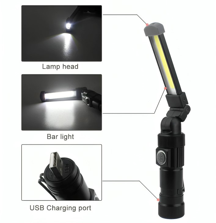 Φορητός Αναδιπλούμενος Επαναφορτιζόμενος Φακός Εργασίας COB LED με 5 Λειτουργίες Φωτισμού & Μαγνήτη - ARRANGO Φορητός Αναδιπλούμενος Επαναφορτιζόμενος Φακός Εργασίας COB LED με 5 Λειτουργίες Φωτισμού & Μαγνήτη - ARRANGO