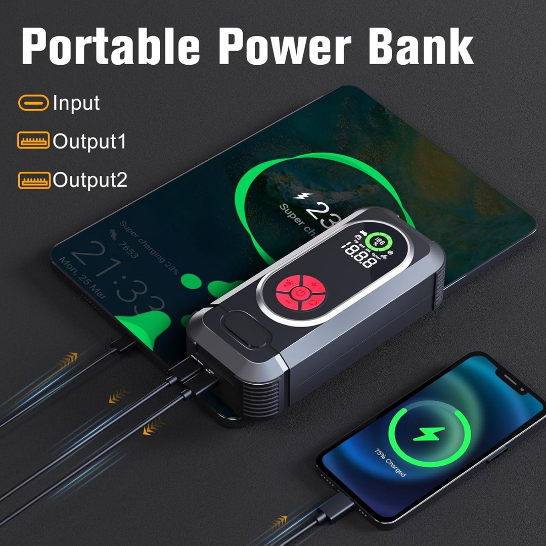 Φορητός Εκκινητής Μπαταρίας 12V με Power Bank, USB & Αεροσυμπιεστή Φορητός Εκκινητής Μπαταρίας 12V με Power Bank, USB & Αεροσυμπιεστή