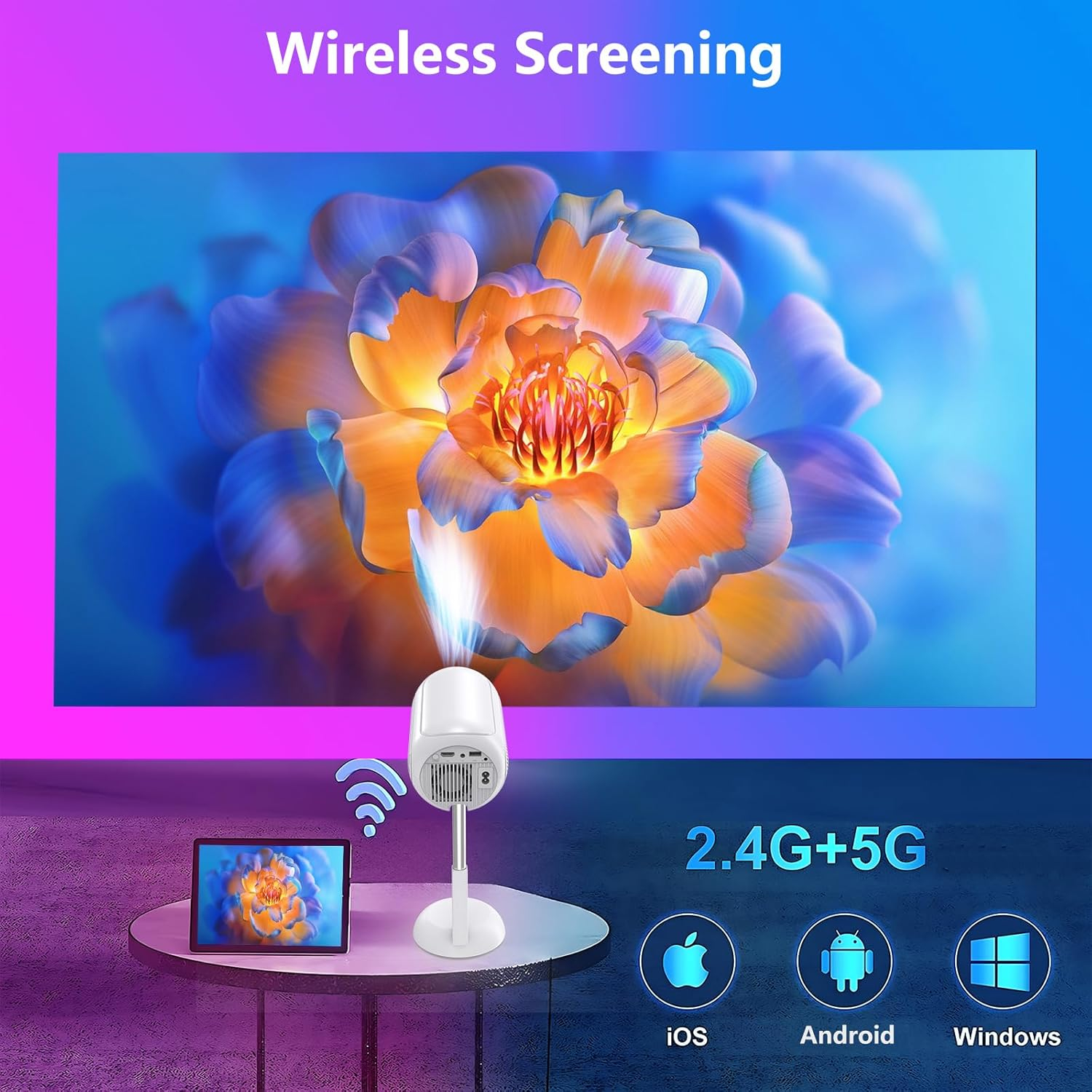 Φορητός προβολέας LED 4K ανάλυσης Full HD Andowl Φορητός προβολέας LED 4K ανάλυσης Full HD Andowl