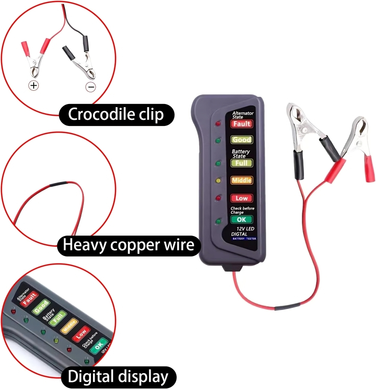 Φορητός Ψηφιακός Ελεγκτής Μπαταρίας & Εναλλάκτη Αυτοκινήτου - Battery Tester 12V με Κροκοδειλάκια Φορητός Ψηφιακός Ελεγκτής Μπαταρίας & Εναλλάκτη Αυτοκινήτου - Battery Tester 12V με Κροκοδειλάκια