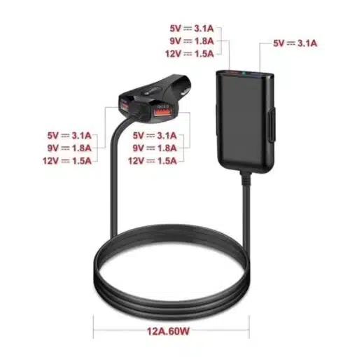Φορτιστής Αυτοκινήτου 12A Power με 4 Θύρες USB για Γρήγορη Φόρτιση και Επέκταση QC3.0 -ARRANGO Φορτιστής Αυτοκινήτου 12A Power με 4 Θύρες USB για Γρήγορη Φόρτιση και Επέκταση QC3.0 -ARRANGO