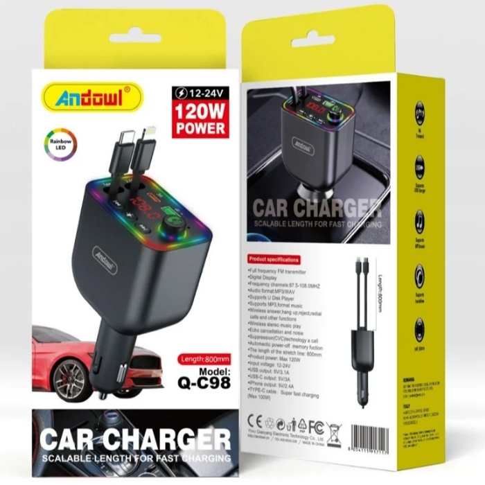 Φορτιστής Αυτοκινήτου με FM Transmitter, LED Οθόνη και Διπλές Θύρες USB - Andowl Φορτιστής Αυτοκινήτου με FM Transmitter, LED Οθόνη και Διπλές Θύρες USB - Andowl