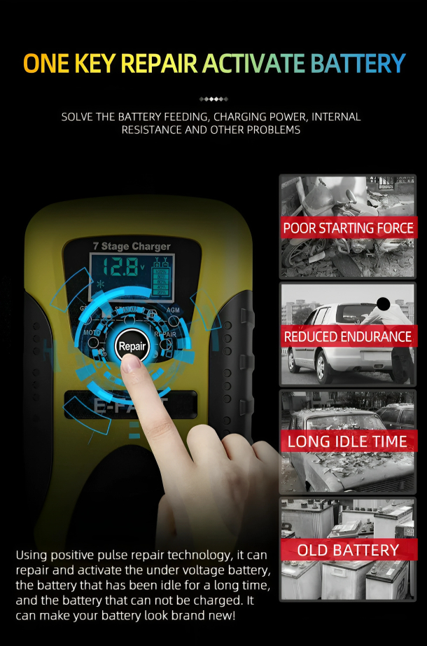 Φορτιστής Μπαταρίας Αυτοκινήτου & Μοτοσυκλέτας 7A 6V - 12V - Με Οθόνη LCD Φορτιστής Μπαταρίας Αυτοκινήτου & Μοτοσυκλέτας 7A 6V - 12V - Με Οθόνη LCD