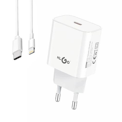 Φορτιστής Ταχείας Φόρτισης 20W με Καλώδιο Lighting KLGO Λευκός Φορτιστής Ταχείας Φόρτισης 20W με Καλώδιο Lighting KLGO Λευκός