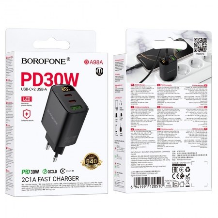 Φορτιστής Τοίχου Borofone BA98A 30W PD – 2x USB-C & USB-A | Ταχεία Φόρτιση, LED Οθόνη & Καλώδιο Lightning, για iPhone, Android, Tablet Φορτιστής Τοίχου Borofone BA98A 30W PD – 2x USB-C & USB-A | Ταχεία Φόρτιση, LED Οθόνη & Καλώδιο Lightning, για iPhone, Android, Tablet