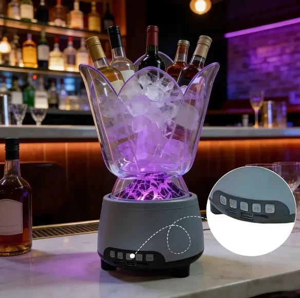 Φωτιζόμενη Σαμπανιέρα/Κουβάς Πάγου 1.5L - Με Bluetooth Ηχείο & Μικρόφωνο Karaoke - Andowl Φωτιζόμενη Σαμπανιέρα/Κουβάς Πάγου 1.5L - Με Bluetooth Ηχείο & Μικρόφωνο Karaoke - Andowl