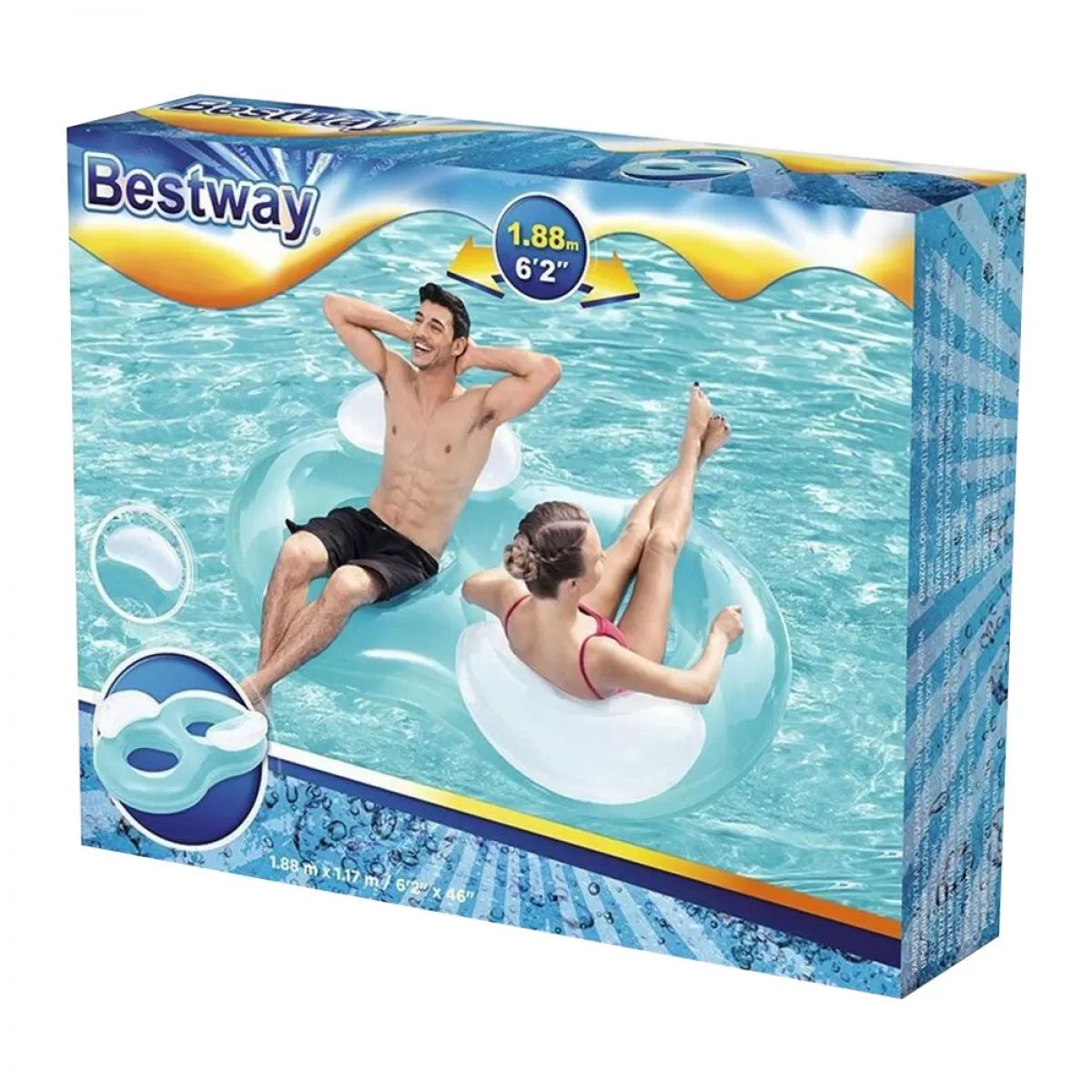 Φουσκωτή Σαμπρέλλα Θαλλάσης 2 Ατόμων με Χειρολαβές Τιρκουάζ 188cm Bestway Φουσκωτή Σαμπρέλλα Θαλλάσης 2 Ατόμων με Χειρολαβές Τιρκουάζ 188cm Bestway