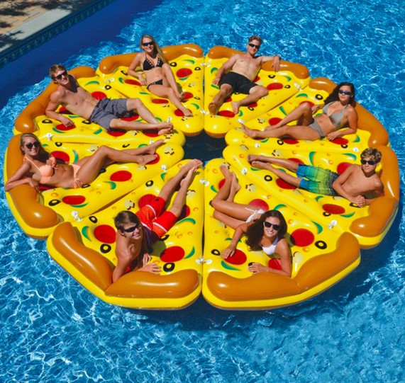 Φουσκωτό Στρώμα Θαλάσσης σε Σχήμα Πίτσα με Εσοχές για Ποτήρια - 183x120εκ Φουσκωτό Στρώμα Θαλάσσης σε Σχήμα Πίτσα με Εσοχές για Ποτήρια - 183x120εκ