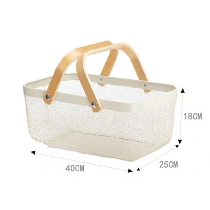 Φρουτιέρα Μεταλλική με Ξύλινα Χερούλια Λευκή 40x25x18cm Φρουτιέρα Μεταλλική με Ξύλινα Χερούλια Λευκή 40x25x18cm