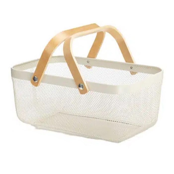 Φρουτιέρα Μεταλλική με Ξύλινα Χερούλια Λευκή 40x25x18cm Φρουτιέρα Μεταλλική με Ξύλινα Χερούλια Λευκή 40x25x18cm