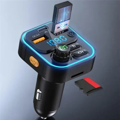 Γρήγορος φορτιστής αυτοκινήτου Transmitter με LED φωτισμό, Bluetooth και ενσωματωμένο μικρόφωνο Γρήγορος φορτιστής αυτοκινήτου Transmitter με LED φωτισμό, Bluetooth και ενσωματωμένο μικρόφωνο