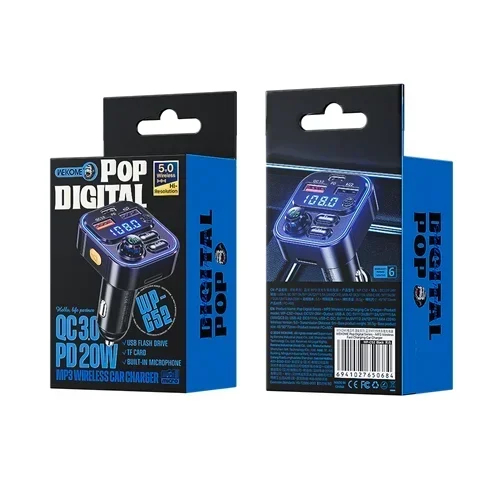 Γρήγορος φορτιστής αυτοκινήτου Transmitter με LED φωτισμό, Bluetooth και ενσωματωμένο μικρόφωνο Γρήγορος φορτιστής αυτοκινήτου Transmitter με LED φωτισμό, Bluetooth και ενσωματωμένο μικρόφωνο