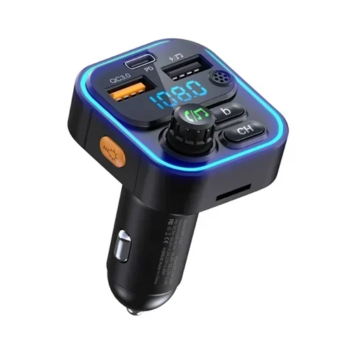 Γρήγορος φορτιστής αυτοκινήτου Transmitter με LED φωτισμό, Bluetooth και ενσωματωμένο μικρόφωνο Γρήγορος φορτιστής αυτοκινήτου Transmitter με LED φωτισμό, Bluetooth και ενσωματωμένο μικρόφωνο