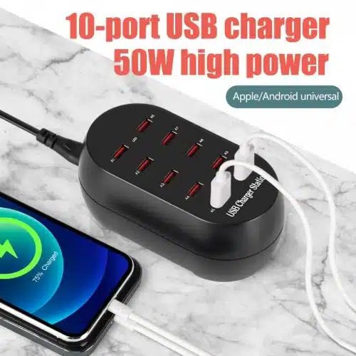 Γρήγορος Φορτιστής USB 10 Θυρών 60W 2.4A/1A Andowl Γρήγορος Φορτιστής USB 10 Θυρών 60W 2.4A/1A Andowl