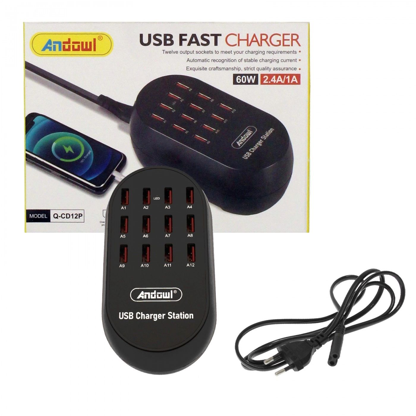 Γρήγορος Φορτιστής USB 10 Θυρών 60W 2.4A/1A Andowl Γρήγορος Φορτιστής USB 10 Θυρών 60W 2.4A/1A Andowl