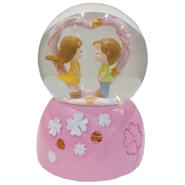 Γυάλινη Χιονόμπαλα με Καρδιά και Δύο Ανθρωπάκια Ροζ 8x12cm Γυάλινη Χιονόμπαλα με Καρδιά και Δύο Ανθρωπάκια Ροζ 8x12cm