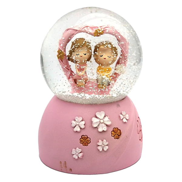 Γυάλινη Χιονόμπαλα με Καρδιά και Δύο Ανθρωπάκια σε Ροζ Χρώμα 8x12cm Γυάλινη Χιονόμπαλα με Καρδιά και Δύο Ανθρωπάκια σε Ροζ Χρώμα 8x12cm