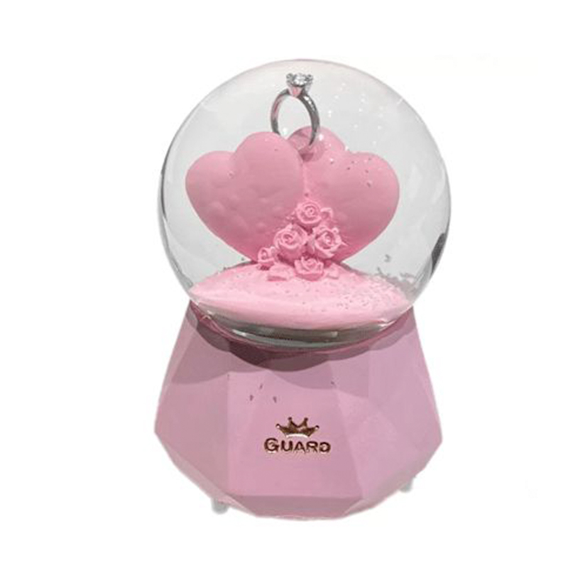 Γυάλινη Xιονόμπαλα με Καρδιές Δαχτυλίδι & Μουσική 9x6cm - Ροζ Γυάλινη Xιονόμπαλα με Καρδιές Δαχτυλίδι & Μουσική 9x6cm - Ροζ