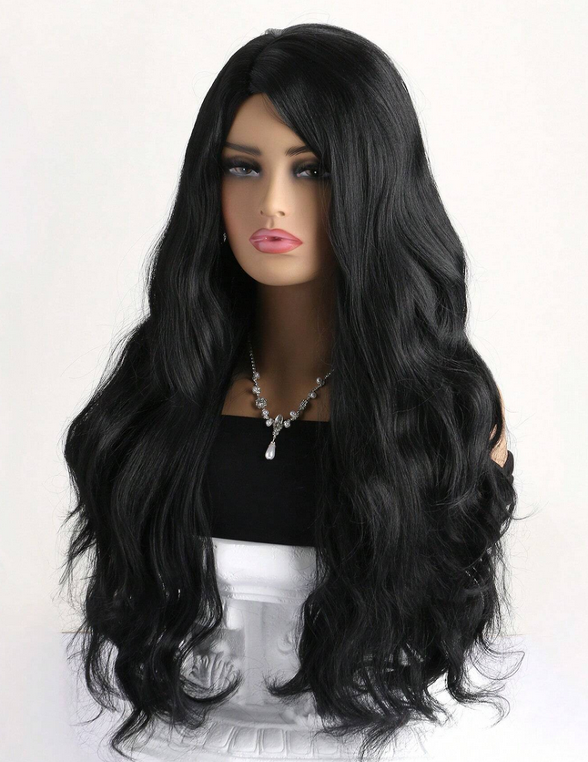 Γυναικεία Συνθετική Περούκα - Μαύρο Χρώμα με Κυματιστό Χτένισμα και Φράντζα Γυναικεία Συνθετική Περούκα - Μαύρο Χρώμα με Κυματιστό Χτένισμα και Φράντζα