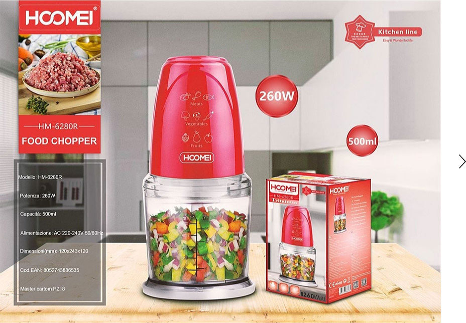 Hoomei Multi-Πολυκόπτης 260W με Λεπίδες από Ανοξείδωτο Ατσάλι & Δοχείο 500ml Hoomei Multi-Πολυκόπτης 260W με Λεπίδες από Ανοξείδωτο Ατσάλι & Δοχείο 500ml