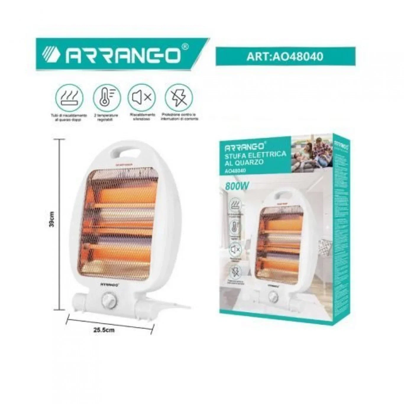 Ηλεκτρική Σόμπα Χαλαζία Δαπέδου 800W με 2 Βαθμίδες Θερμότητας - Arrango Ηλεκτρική Σόμπα Χαλαζία Δαπέδου 800W με 2 Βαθμίδες Θερμότητας - Arrango