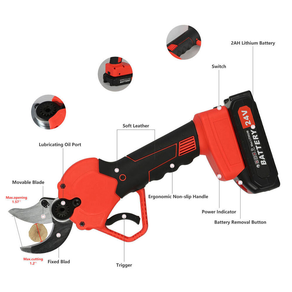 Ηλεκτρικό Επαναφορτιζόμενο Ψαλίδι Κλαδέματος 600W με 2 Μπαταρίες 24V με Διάμετρο Κοπής 30mm - Βαλιτσάκι Μεταφοράς, Εργαλεία Συντήρησης και Ακονίσματος Ηλεκτρικό Επαναφορτιζόμενο Ψαλίδι Κλαδέματος 600W με 2 Μπαταρίες 24V με Διάμετρο Κοπής 30mm - Βαλιτσάκι Μεταφοράς, Εργαλεία Συντήρησης και Ακονίσματος