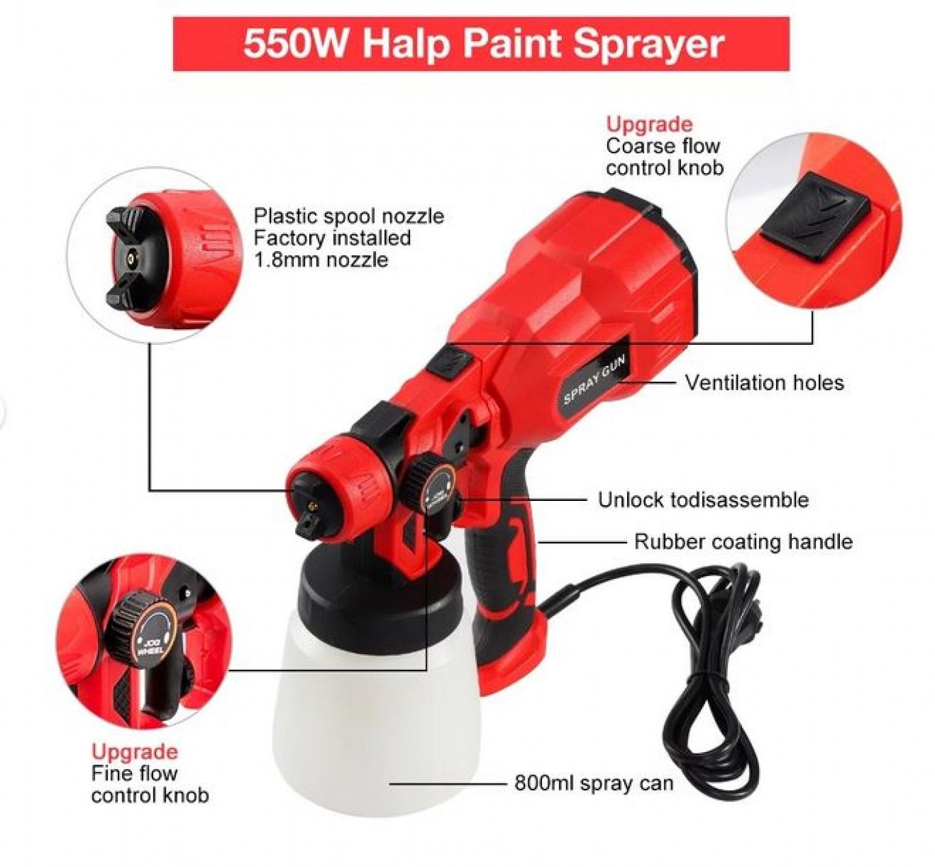 Ηλεκτρικό Πιστόλι Βαφής 550W 800ml Ηλεκτρικό Πιστόλι Βαφής 550W 800ml