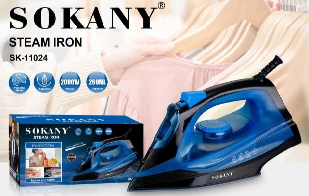 Ηλεκτρικό Σίδερο Ατμού 2000W με Αντικολλητική Πλάκα - SOKANY Ηλεκτρικό Σίδερο Ατμού 2000W με Αντικολλητική Πλάκα - SOKANY