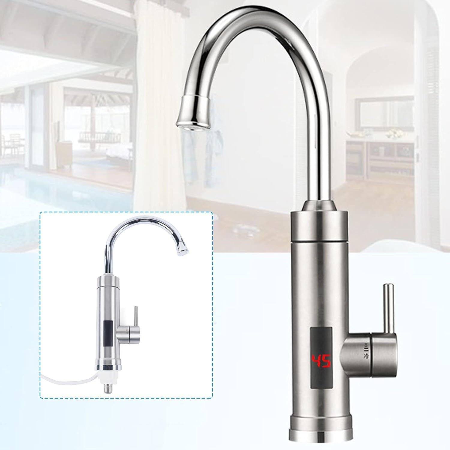 Ηλεκτρικός Έξυπνος Κεντρικός Μονοφασικός Ταχυθερμαντήρας Βρύση Κουζίνας 40x17cm Με Οθόνη LCD 3300W Ηλεκτρικός Έξυπνος Κεντρικός Μονοφασικός Ταχυθερμαντήρας Βρύση Κουζίνας 40x17cm Με Οθόνη LCD 3300W