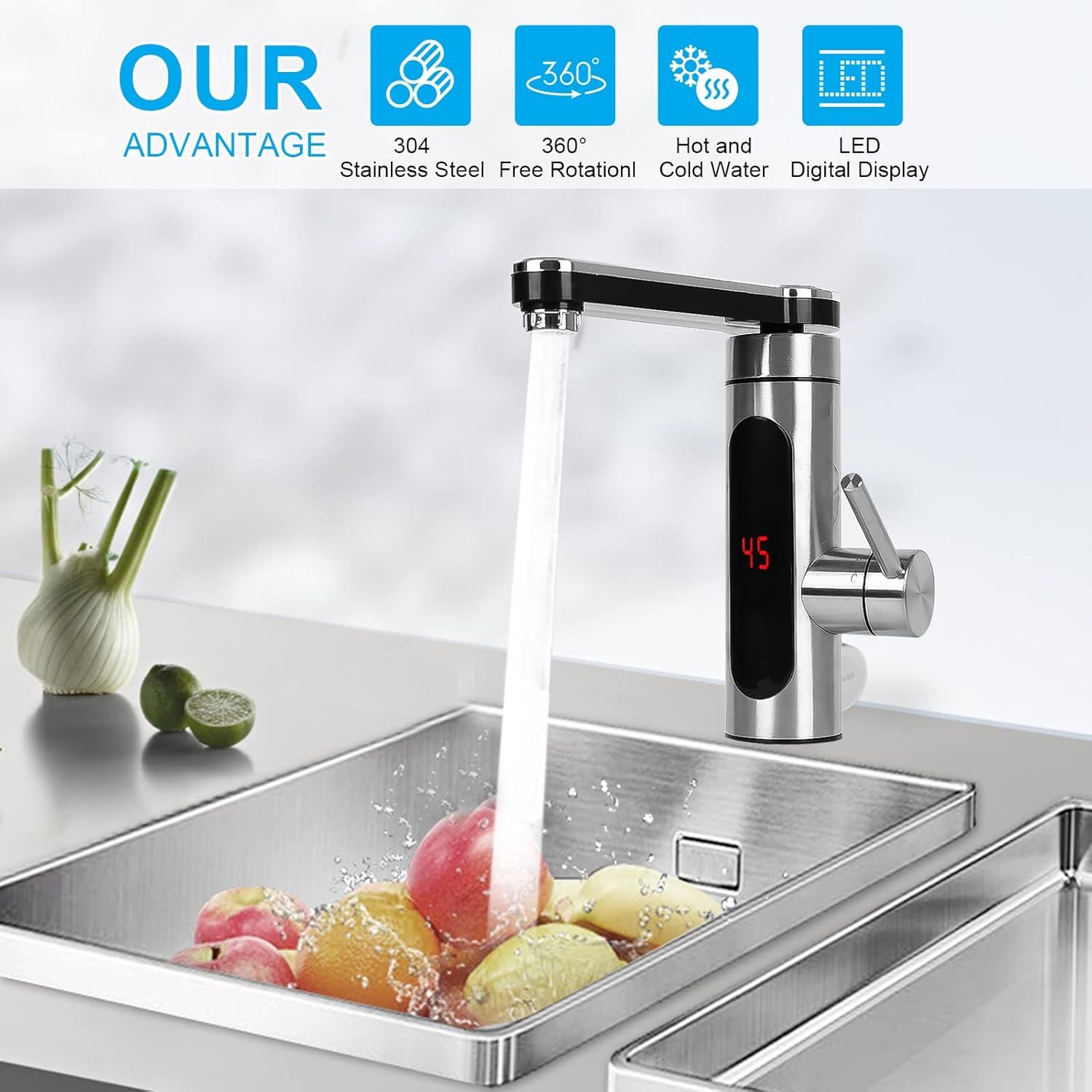 Ηλεκτρικός Έξυπνος Κεντρικός Μονοφασικός Ταχυθερμαντήρας Βρύση Κουζίνας Με Οθόνη LCD 3300W Ηλεκτρικός Έξυπνος Κεντρικός Μονοφασικός Ταχυθερμαντήρας Βρύση Κουζίνας Με Οθόνη LCD 3300W