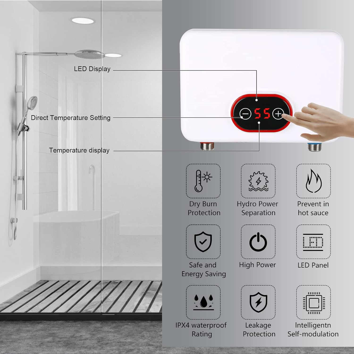 Ηλεκτρικός Ταχυθερμαντήρας - Ταχιθερμοσίφωνας Μπάνιου Μονοφασικός 5500W με Οθόνη LED Ηλεκτρικός Ταχυθερμαντήρας - Ταχιθερμοσίφωνας Μπάνιου Μονοφασικός 5500W με Οθόνη LED