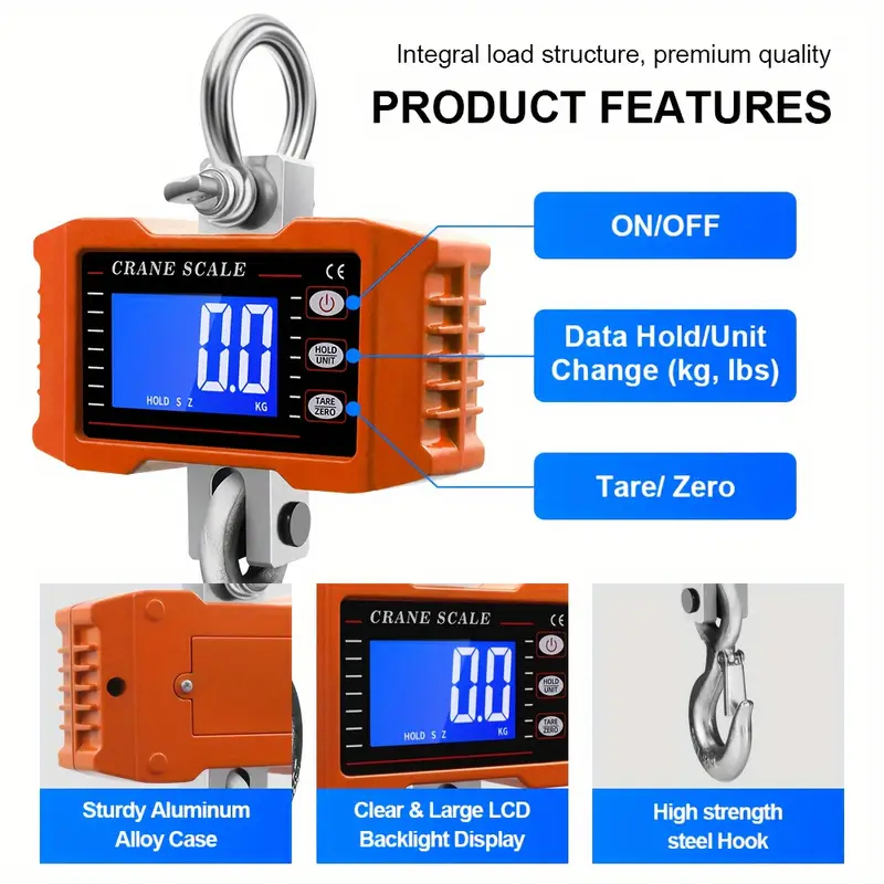 Ηλεκτρονική Επαγγελματική Κρεμαστή Ζυγαριά με Ικανότητα Ζύγισης 1000kg & Επαναφορτιζόμενη Μπαταρία Ηλεκτρονική Επαγγελματική Κρεμαστή Ζυγαριά με Ικανότητα Ζύγισης 1000kg & Επαναφορτιζόμενη Μπαταρία