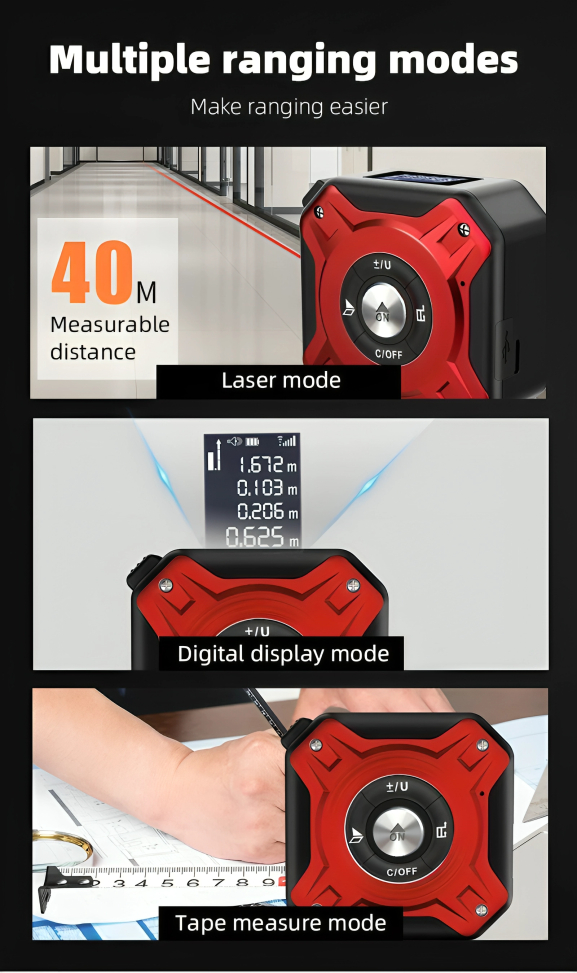 Ηλεκτρονικό Επαναφορτιζόμενο Μέτρο - Μετρητής Απόστασης με Laser 0.05 - 40m Ηλεκτρονικό Επαναφορτιζόμενο Μέτρο - Μετρητής Απόστασης με Laser 0.05 - 40m