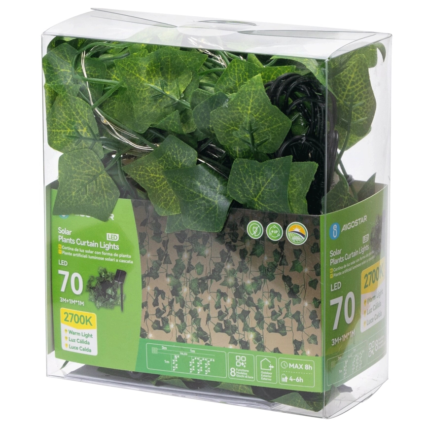 Ηλιακά LED Φώτα Κουρτίνα με Φύλλα Κισσού – Ζεστός Λευκός Φωτισμός 2700K - Aigostar Ηλιακά LED Φώτα Κουρτίνα με Φύλλα Κισσού – Ζεστός Λευκός Φωτισμός 2700K - Aigostar