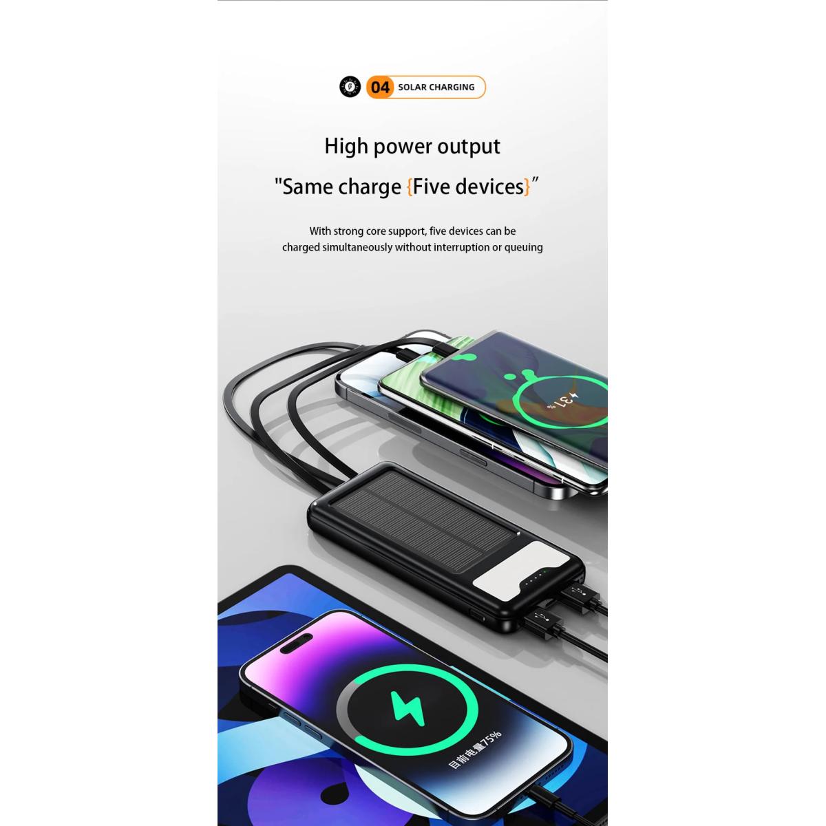 Ηλιακό Power Bank 12000mAh με 4 Ενσωματωμένα Καλώδια & LED Φακό ANDOWL Q-DC79 Ηλιακό Power Bank 12000mAh με 4 Ενσωματωμένα Καλώδια & LED Φακό ANDOWL Q-DC79