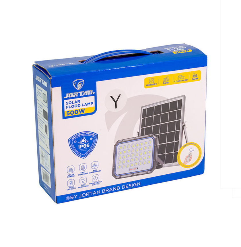 Ηλιακός Προβολέας LED 500W Αδιάβροχος με Πάνελ και Τηλεχειριστήριο Jortan Ηλιακός Προβολέας LED 500W Αδιάβροχος με Πάνελ και Τηλεχειριστήριο Jortan