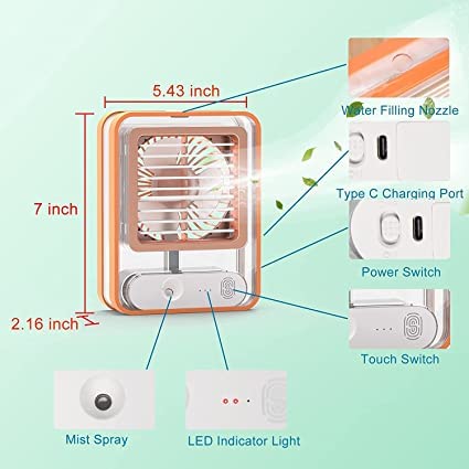 Φορητός Ανεμιστήρας Ψύξης & Υδρονέφωσης Type C 4.5W με Spray Νερού Υδρονέφωσης, LED Φωτισμό, Κουμπί Αφής & 3 Ταχύτητες Αέρα 