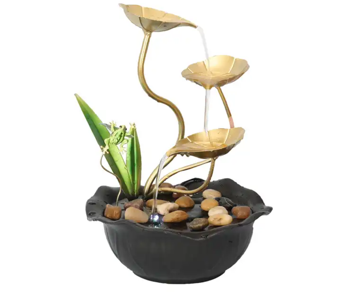 Feng Shui Minimal Διακοσμητικό Συντριβάνι LED Εσωτερικού και Εξωτερικού Χώρου με Χρυσά Φύλλα και Θερμό Λευκό Φωτισμό 220V 33x23x22εκ.
