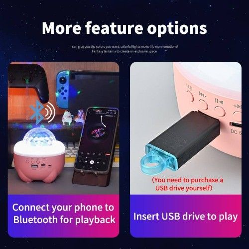 Επαναφορτιζώμενο Ασύρματο Φορητό Ηχείο Bluetooth με Πολύχρωμο Φως LED Starry Sky USB TYPE-C Λευκό