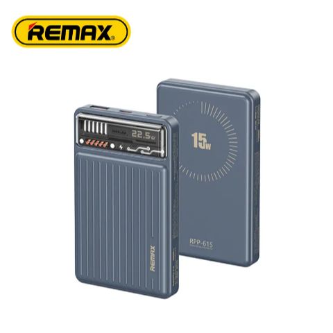 Επαναφορτιζόμενο Mini Power Bank Remax Γρήγορης Φορτιστής 10000mAh 20W/22.5W USB & Type-C θύρες με Ασύρματη Φόρτιση - Μπλε