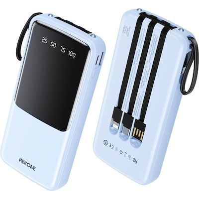 Επαναφορτιζόμενο Power Bank Γρήγορης Φορτιστής 10000mAh 12W με θύρες USB Type-C & Lightning - Μπλε