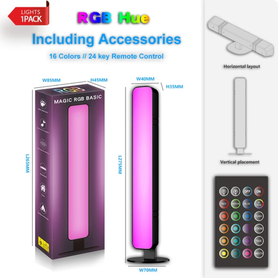 LED RGB Επιτραπέζιο Διακοσμητικό Φωτιστικό Μπάρα με Τηλεχειριστήριο και Ρυθμιζόμενο Φωτισμό 