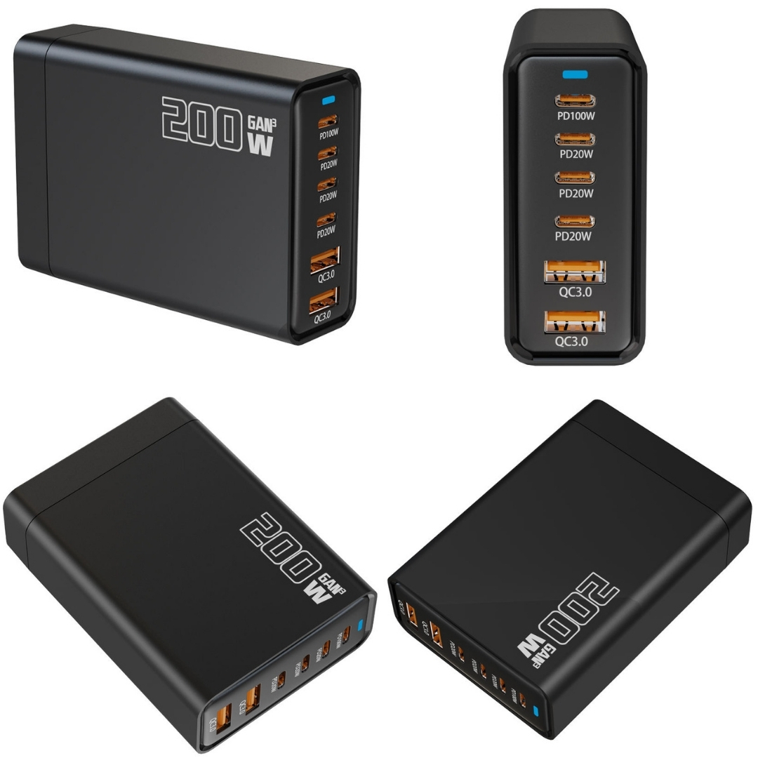 Σταθμός Γρήγορης Φόρτισης 200W, Φορτιστής USB Type-C Fast Charger 6 θυρών για Πολλαπλές Συσκευές - Andowl
