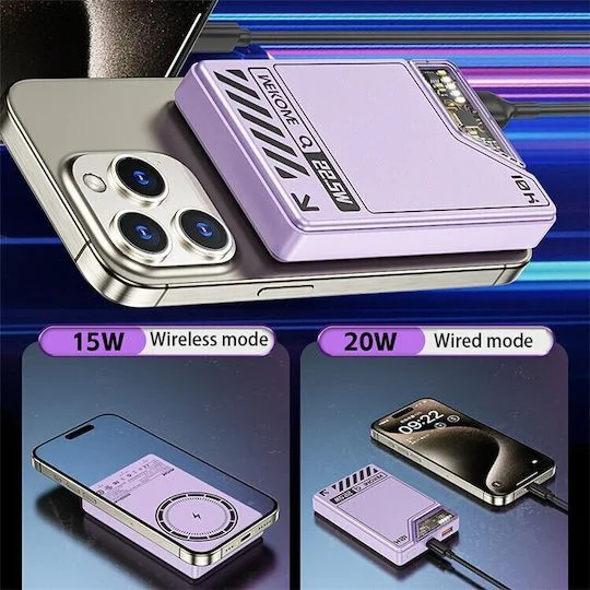 Power Bank Γρήγορης Φόρτισης & Μαγνητικής Φόρτισης 10000mAh 15W με 1 Θύρα Type-C & 1 Θύρα USB- Wekome