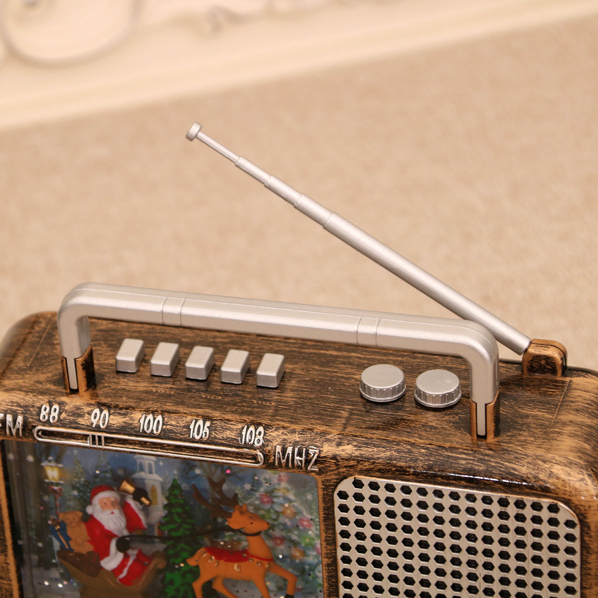 Vintage Χριστουγεννιάτικο Φωτεινό Ραδιόφωνο με Χρυσόσκονη & Μουσική