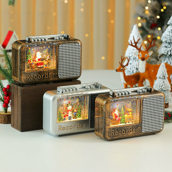 Vintage Χριστουγεννιάτικο Φωτεινό Ραδιόφωνο με Χρυσόσκονη & Μουσική